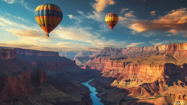 Hot air balloons over the Grand Canyon.