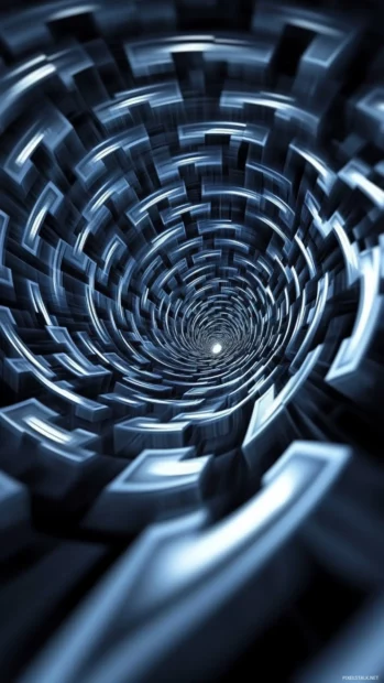 Hypnotic spiral bursting from geometric maze, great for users seeking cool trippy backgrounds.