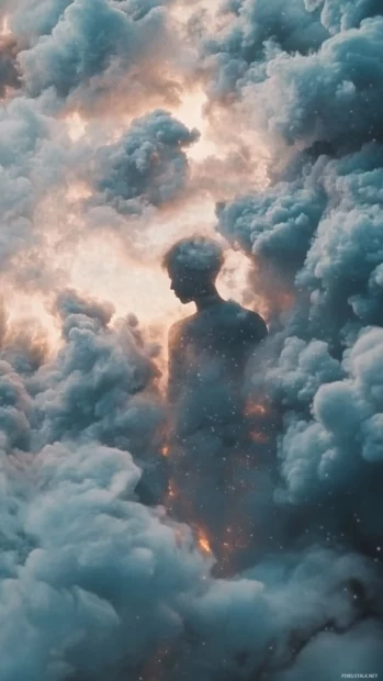 Infinite loop of trippy visuals made from clouds, smoke, and light bursts with aesthetic flair.