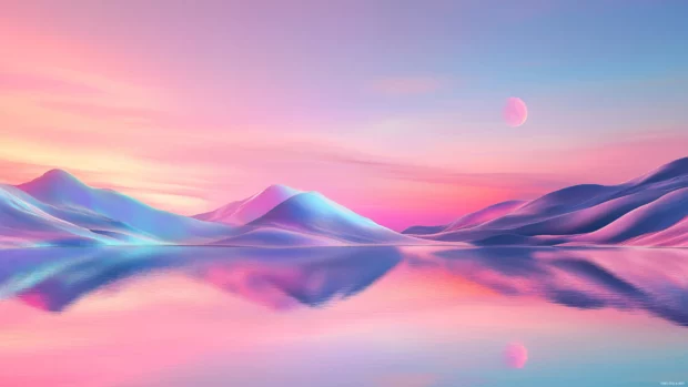 Inspired by the aesthetic PC backgrounds, this design showcases a vivid Holographic Skyline.