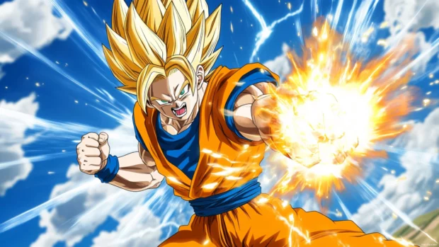 Intense Goku and Vegeta Wallpaper where both unleash energy blasts in perfect sync with glowing fists.