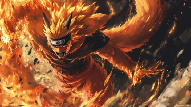 Intense Naruto Moving Wallpapers of Naruto charging through enemy lines.