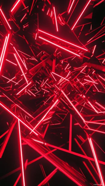 Intense red neon patterns, Sharp intense patterns formed by red neon beams.
