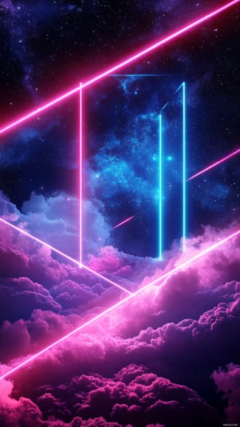 Interlocking lasers and neon rectangles in deep space powered by Neon laser grid 4K wallpaper.