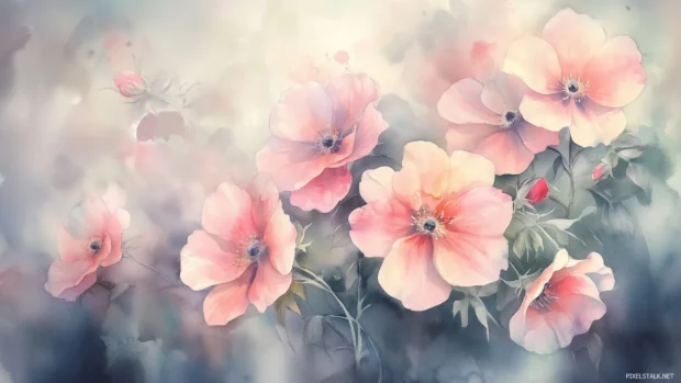 Intricate details on a delicate flower watercolor background.