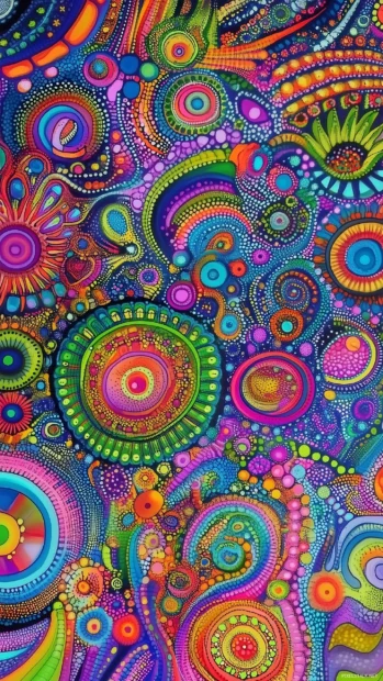 Intricate neon fractal pattern pulsating with bold colors and vibrant energy.