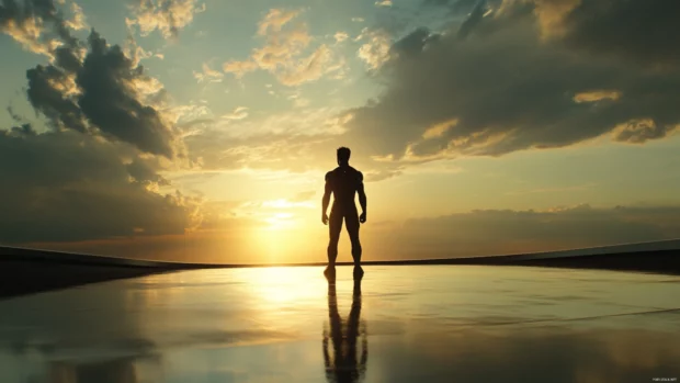 Iron Man Blasting Forward as he stares into the horizon on the rooftop of Stark Tower.