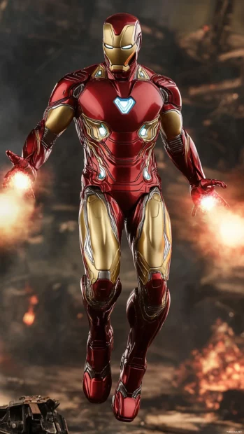 Iron Man firing dual repulsors in mid air.