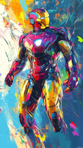 Iron Man with a shield upgrade, vibrant colors and contrast.