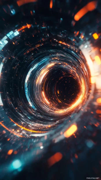 Kaleidoscopic portal with black holes and vibrant lines, a top trend in dark trippy wallpapers.