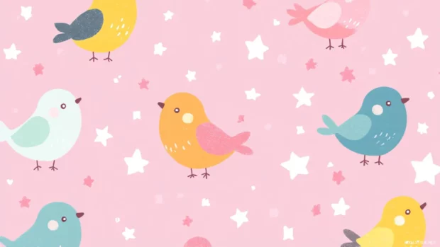Kawaii birds carrying soft glittery stars.