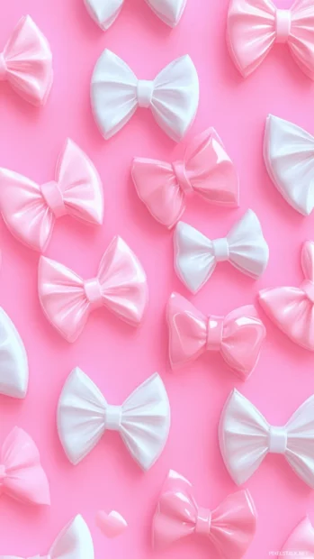 Kawaii inspired pastel pink background with cute bows and hearts.