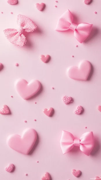 Kawaii inspired pastel pink background with cute bows and hearts.