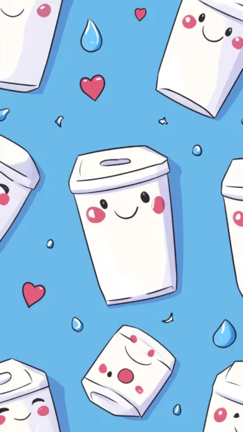 Kawaii style milk cartons and happy faces forming a cute pattern.