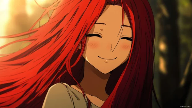 Kushina smiling warmly with her long red hair flowing.