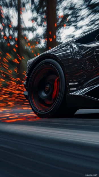 Lamborghini Huracan Desktop wallpaper focused on detailed wheel spin and motion blur from a close angle.