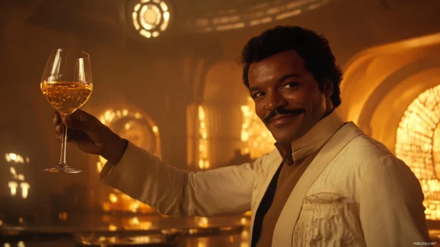 Lando Calrissian raising a toast in Cloud City.