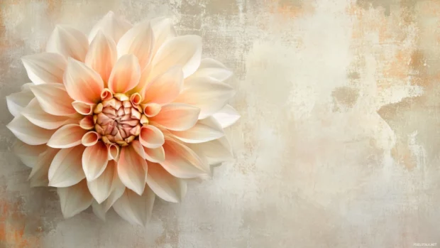 Large dahlia bloom centered over canvas textured soft beige background.