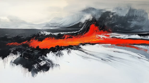 Lava river positioned with minimalist balance and contrast.