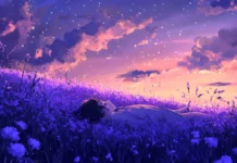 Lavender dunes sleeping beneath purple stars.