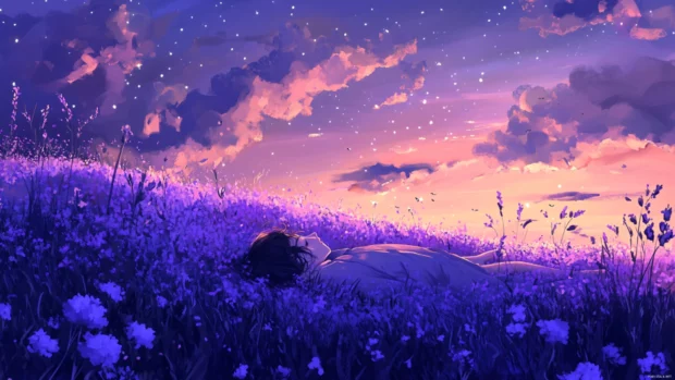 Lavender dunes sleeping beneath purple stars.