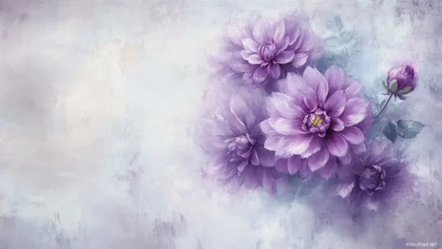 Layered purple dahlias in soft focus with natural vignette.