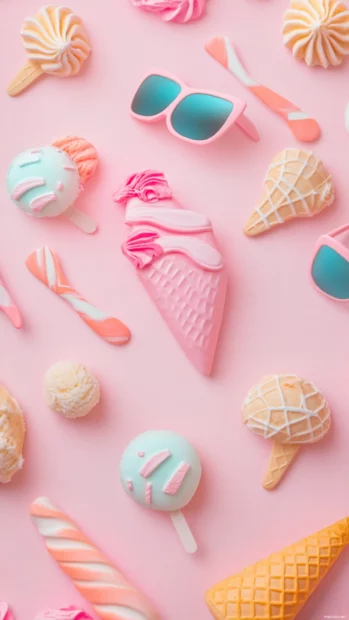 Light summer inspired backgrounds with small, delicate motifs like sunglasses, ice cream, and flip flops on pastel backdrops.