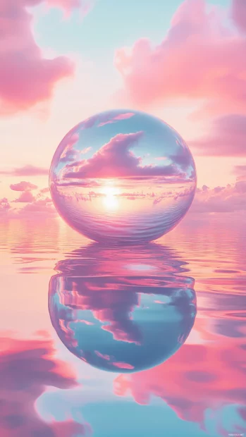 Liquid mirror reflections over a surreal horizon, crafted for aesthetic Trippy iPhone Wallpapers lovers.