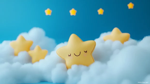 Little stars playing hide and seek among fluffy clouds.
