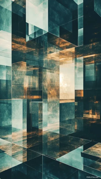 Lock screen Wallpapers aesthetic featuring translucent shapes layered with glowing reflections.