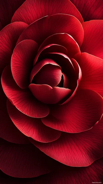 Lock screen flower wallpapers iPhone using camellia bloom, deep red romantic hues.