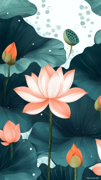 Lock screen flower wallpapers iPhone with lotus blossom illustration.