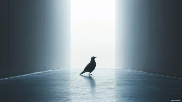 Lonely bird centered in empty space, elegant and modern look.
