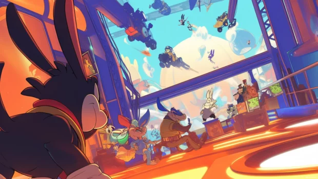 Looney Tunes cast entering a VR cartoon arena.