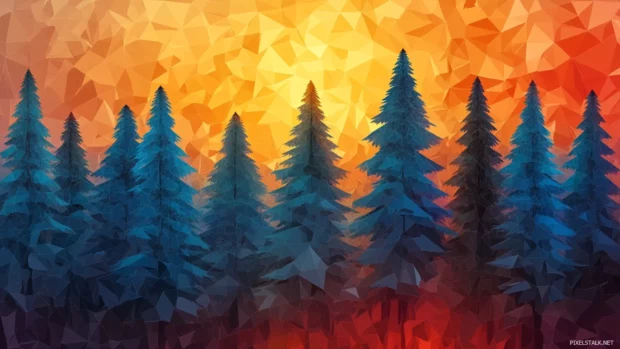 Low poly forest with geometric trees.