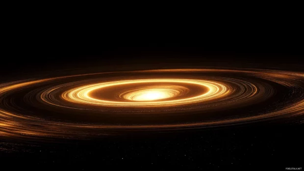 Luminous energy rings expanding over a black void.