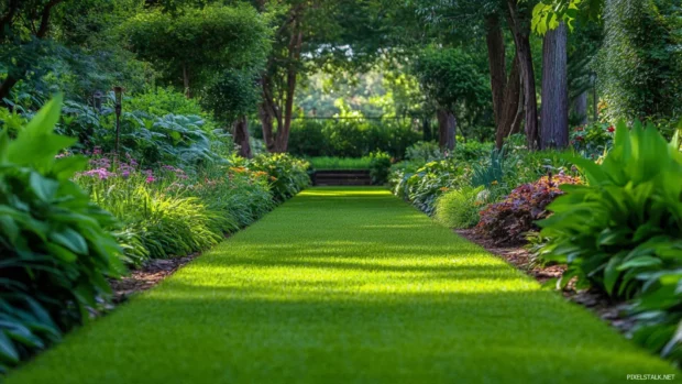 Lush greenery in a summer garden reflecting relaxed summer vibes wallpapers charm.