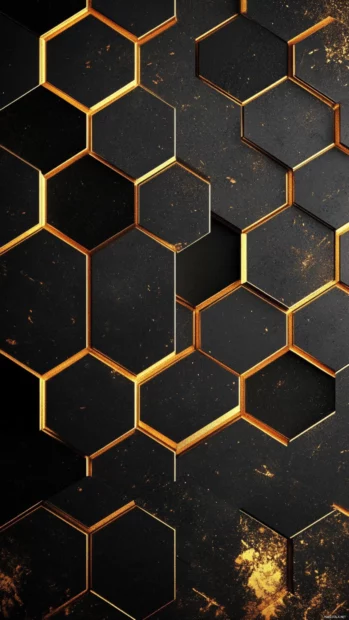 Luxurious Lock screen Phone Wallpapers with black and gold geometric patterns.