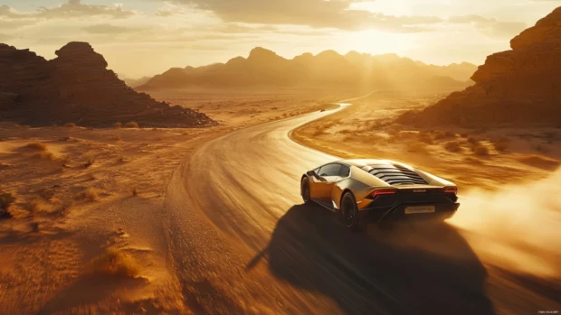 Luxury Lamborghini HD Wallpapers showing a golden Huracn cruisin.