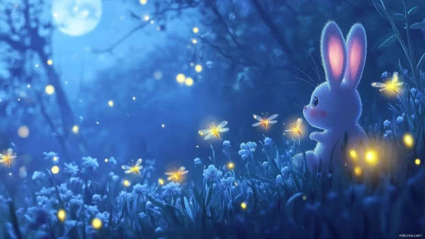 Magical Moving Animals Wallpapers of fireflies blinking in a moonlit forest.
