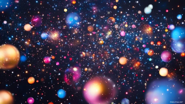 Magical Moving Desktop Wallpapers of sparkling particles drifting in a cosmic scene.
