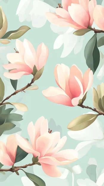 Magnolia floral lock screen flower wallpapers iPhone, serene pastel shades.