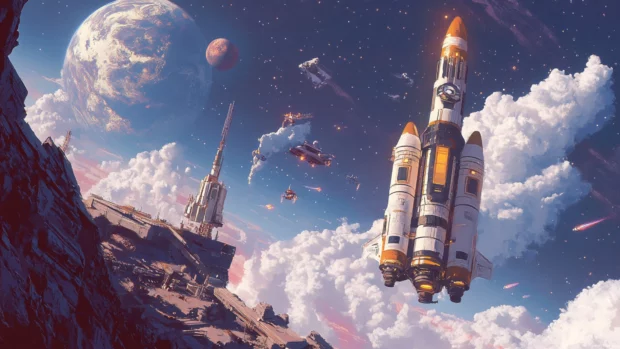 Majestic astronaut scene in orbit, high detail digital artwork made for 4K desktop wallpapers.