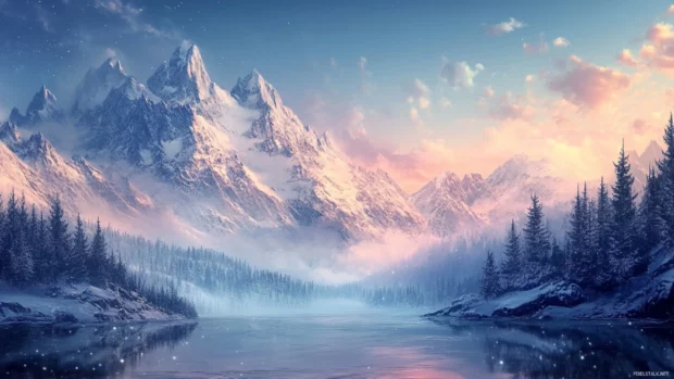Majestic snowy mountains in early morning light, a classic snow PC wallpaper.