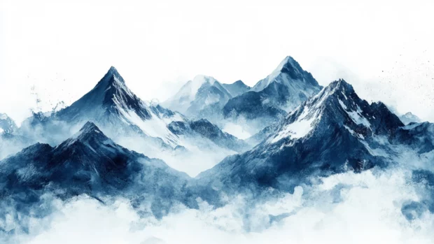 Majestic snowy peaks depicted as artistic watercolor mountains for Macbook background.