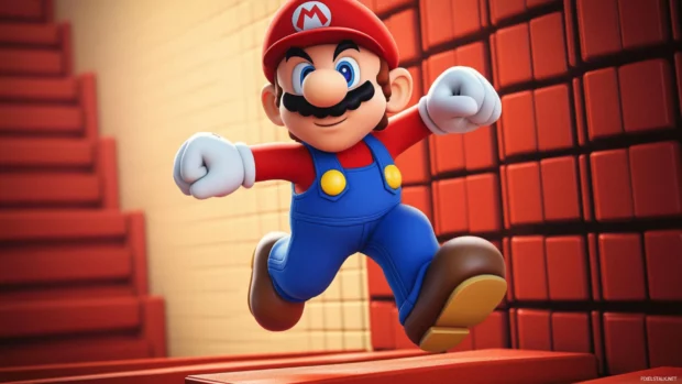 Mario Bros encounter a puzzle room with moving platforms and timing challenges.