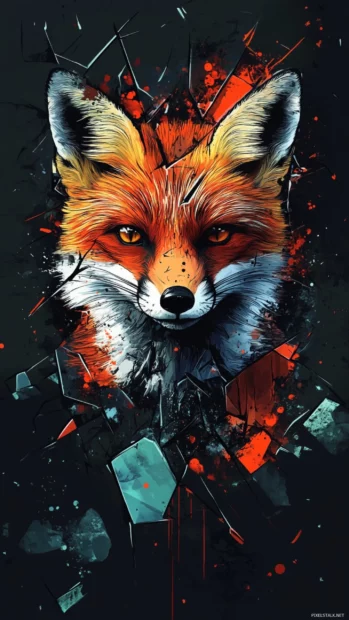 Masked fox with cool graffiti spray behind shattered glass design.