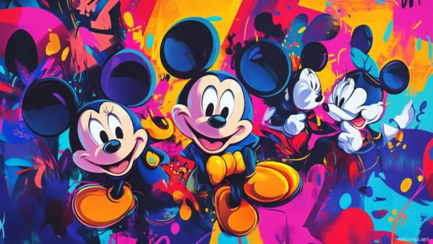 Mickey Mouse Clubhouse wallpaper with vibrant background and all main characters smiling together.