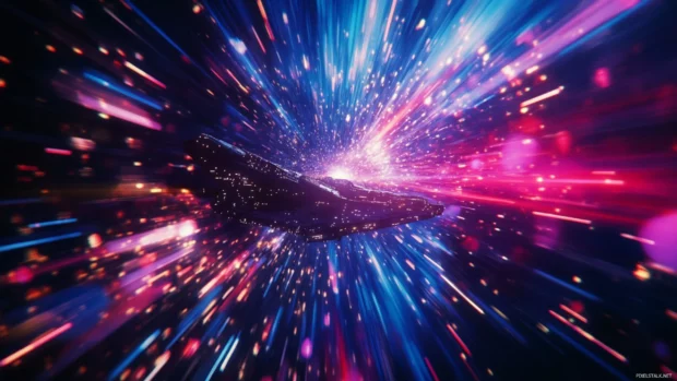 Millennium Falcon flying through hyperspace, one of the top Star Wars wallpapers in for desktops.