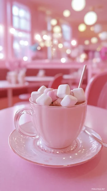 Mini marshmallows and chocolate milk in a Pink Girly.